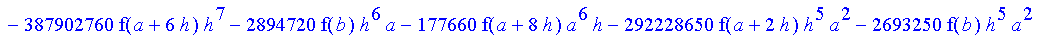 1/3628800*1/h^10*(f(b)-10*f(a+9*h)+45*f(a+8*h)+210*f(a+6*h)+210*f(a+4*h)+45*f(a+2*h)+f(a)-120*f(a+7*h)-252*f(a+5*h)-120*f(a+3*h)-10*f(a+h))*x^10+1/3628800*1/h^10*(-2385*f(a+2*h)*h+460*f(a+9*h)*h-45*f(b...