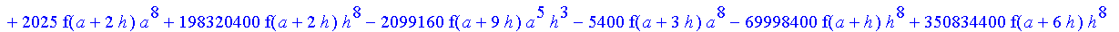 1/3628800*1/h^10*(f(b)-10*f(a+9*h)+45*f(a+8*h)+210*f(a+6*h)+210*f(a+4*h)+45*f(a+2*h)+f(a)-120*f(a+7*h)-252*f(a+5*h)-120*f(a+3*h)-10*f(a+h))*x^10+1/3628800*1/h^10*(-2385*f(a+2*h)*h+460*f(a+9*h)*h-45*f(b...
