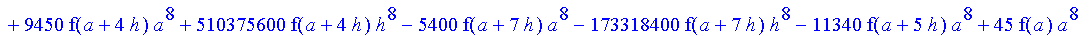 1/3628800*1/h^10*(f(b)-10*f(a+9*h)+45*f(a+8*h)+210*f(a+6*h)+210*f(a+4*h)+45*f(a+2*h)+f(a)-120*f(a+7*h)-252*f(a+5*h)-120*f(a+3*h)-10*f(a+h))*x^10+1/3628800*1/h^10*(-2385*f(a+2*h)*h+460*f(a+9*h)*h-45*f(b...