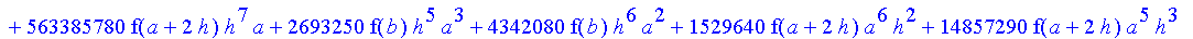 1/3628800*1/h^10*(f(b)-10*f(a+9*h)+45*f(a+8*h)+210*f(a+6*h)+210*f(a+4*h)+45*f(a+2*h)+f(a)-120*f(a+7*h)-252*f(a+5*h)-120*f(a+3*h)-10*f(a+h))*x^10+1/3628800*1/h^10*(-2385*f(a+2*h)*h+460*f(a+9*h)*h-45*f(b...