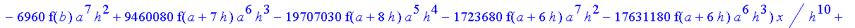 1/3628800*1/h^10*(f(b)-10*f(a+9*h)+45*f(a+8*h)+210*f(a+6*h)+210*f(a+4*h)+45*f(a+2*h)+f(a)-120*f(a+7*h)-252*f(a+5*h)-120*f(a+3*h)-10*f(a+h))*x^10+1/3628800*1/h^10*(-2385*f(a+2*h)*h+460*f(a+9*h)*h-45*f(b...