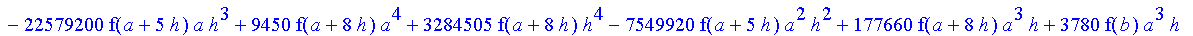 1/39916800*1/h^10*(f(b)-10*f(a+9*h)+45*f(a+8*h)+210*f(a+6*h)+210*f(a+4*h)+45*f(a+2*h)+f(a)-120*f(a+7*h)-252*f(a+5*h)-120*f(a+3*h)-10*f(a+h))*((a+10*h)^11-a^11)+1/36288000*1/h^10*(-2385*f(a+2*h)*h+460*f...