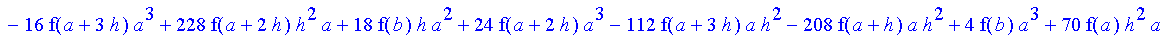 -1/24*1/h^4*(-f(b)+4*f(a+3*h)-6*f(a+2*h)-f(a)+4*f(a+h))*x^4-1/24*1/h^4*(6*f(b)*h-28*f(a+3*h)*h-16*f(a+3*h)*a+4*f(b)*a+24*f(a+2*h)*a+48*f(a+2*h)*h-36*f(a+h)*h+10*f(a)*h+4*f(a)*a-16*f(a+h)*a)*x^3-1/24*1/...
