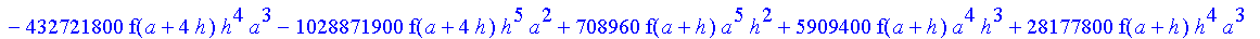 1/39916800*1/h^10*(f(b)-10*f(a+9*h)+45*f(a+8*h)+210*f(a+6*h)+210*f(a+4*h)+45*f(a+2*h)+f(a)-120*f(a+7*h)-252*f(a+5*h)-120*f(a+3*h)-10*f(a+h))*((a+10*h)^11-a^11)+1/36288000*1/h^10*(-2385*f(a+2*h)*h+460*f...