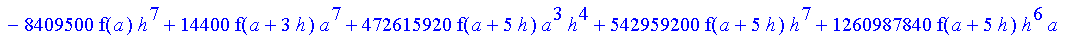 1/39916800*1/h^10*(f(b)-10*f(a+9*h)+45*f(a+8*h)+210*f(a+6*h)+210*f(a+4*h)+45*f(a+2*h)+f(a)-120*f(a+7*h)-252*f(a+5*h)-120*f(a+3*h)-10*f(a+h))*((a+10*h)^11-a^11)+1/36288000*1/h^10*(-2385*f(a+2*h)*h+460*f...
