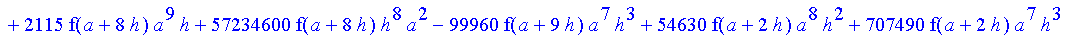 1/39916800*1/h^10*(f(b)-10*f(a+9*h)+45*f(a+8*h)+210*f(a+6*h)+210*f(a+4*h)+45*f(a+2*h)+f(a)-120*f(a+7*h)-252*f(a+5*h)-120*f(a+3*h)-10*f(a+h))*((a+10*h)^11-a^11)+1/36288000*1/h^10*(-2385*f(a+2*h)*h+460*f...