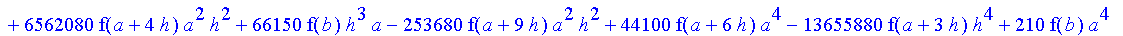 1/3628800*1/h^10*(f(b)-10*f(a+9*h)+45*f(a+8*h)+210*f(a+6*h)+210*f(a+4*h)+45*f(a+2*h)+f(a)-120*f(a+7*h)-252*f(a+5*h)-120*f(a+3*h)-10*f(a+h))*x^10+1/3628800*1/h^10*(-2385*f(a+2*h)*h+460*f(a+9*h)*h-45*f(b...