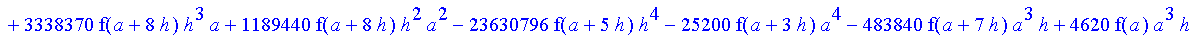 1/3628800*1/h^10*(f(b)-10*f(a+9*h)+45*f(a+8*h)+210*f(a+6*h)+210*f(a+4*h)+45*f(a+2*h)+f(a)-120*f(a+7*h)-252*f(a+5*h)-120*f(a+3*h)-10*f(a+h))*x^10+1/3628800*1/h^10*(-2385*f(a+2*h)*h+460*f(a+9*h)*h-45*f(b...