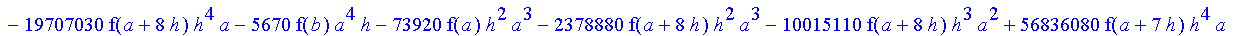 1/3628800*1/h^10*(f(b)-10*f(a+9*h)+45*f(a+8*h)+210*f(a+6*h)+210*f(a+4*h)+45*f(a+2*h)+f(a)-120*f(a+7*h)-252*f(a+5*h)-120*f(a+3*h)-10*f(a+h))*x^10+1/3628800*1/h^10*(-2385*f(a+2*h)*h+460*f(a+9*h)*h-45*f(b...