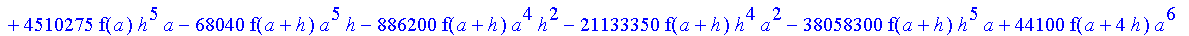 1/3628800*1/h^10*(f(b)-10*f(a+9*h)+45*f(a+8*h)+210*f(a+6*h)+210*f(a+4*h)+45*f(a+2*h)+f(a)-120*f(a+7*h)-252*f(a+5*h)-120*f(a+3*h)-10*f(a+h))*x^10+1/3628800*1/h^10*(-2385*f(a+2*h)*h+460*f(a+9*h)*h-45*f(b...