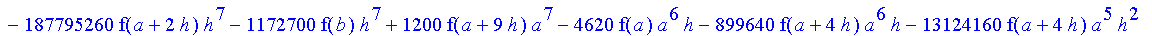 1/3628800*1/h^10*(f(b)-10*f(a+9*h)+45*f(a+8*h)+210*f(a+6*h)+210*f(a+4*h)+45*f(a+2*h)+f(a)-120*f(a+7*h)-252*f(a+5*h)-120*f(a+3*h)-10*f(a+h))*x^10+1/3628800*1/h^10*(-2385*f(a+2*h)*h+460*f(a+9*h)*h-45*f(b...